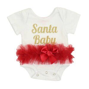 NWT PAPATU Santa Baby Onesie Gold Glitter & Red Tutu 3-6M